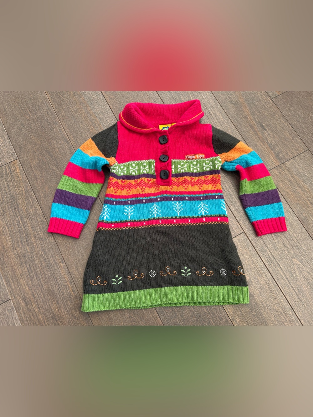 Colorblock Knit Sweater Dress top with‎ Bright Folkloric Pattern 12 M